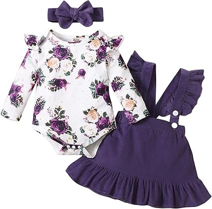 "Adorable Kucnuzki Newborn Baby Girl Clothes: Toddler Long Sleeve Ruffle Romper Top and Infant Skirt Set for Your Little Fashionista!"