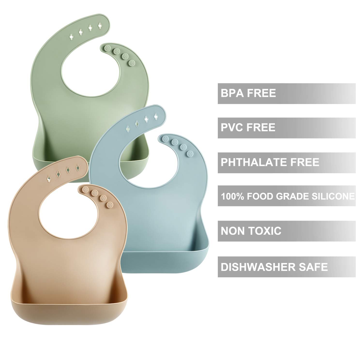 Best Buy PandaEar Set of 3 Silicone Baby Bibs Waterproof, Soft, Unisex, 10-72 Months - Image 2