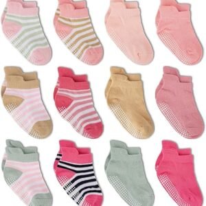 Zaples Baby Non Slip Grip Ankle Socks with Non Skid Soles for Infants Toddlers Kids Boys Girls
