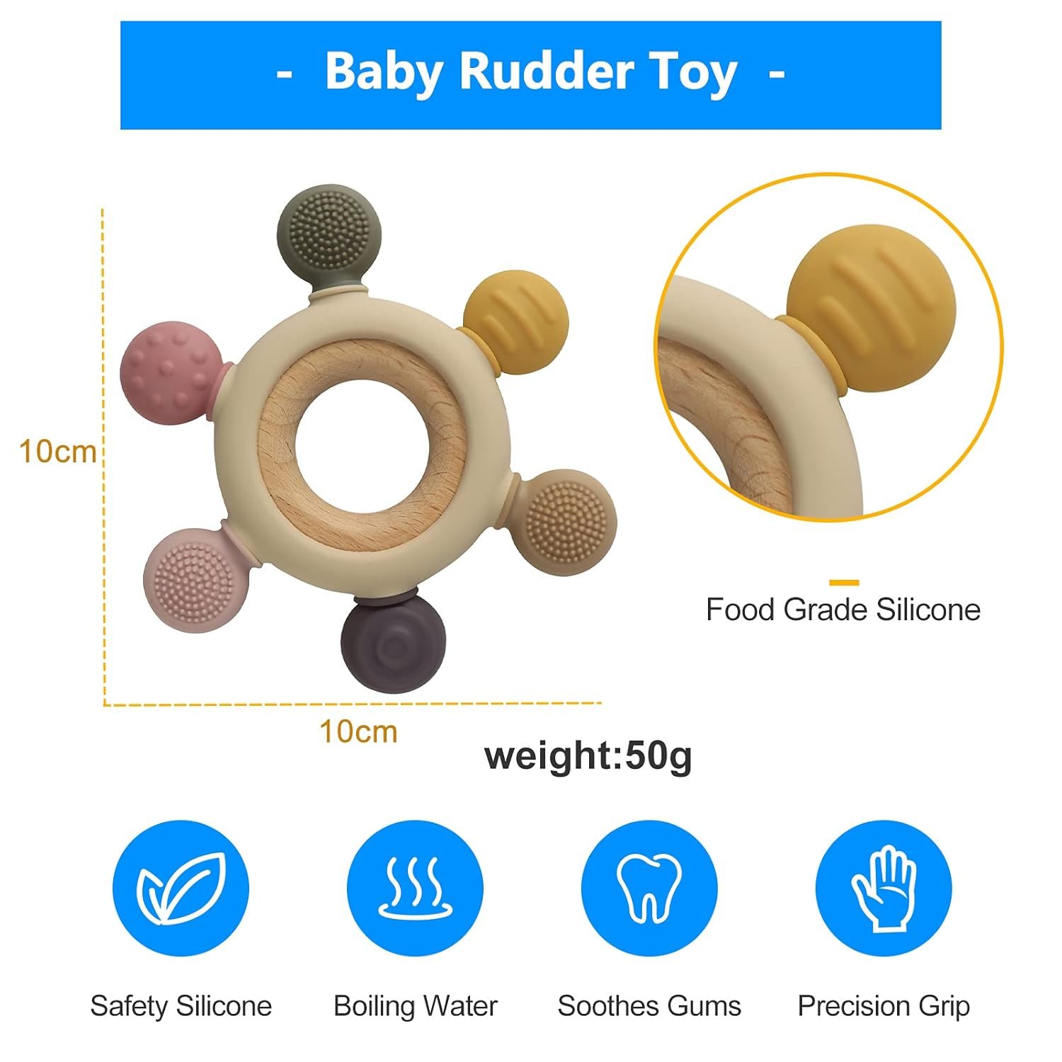 Best  Arudyo Wooden Newborn Teething Ring Soothe Babies Gums (Khaki) Review: Safe, Stylish & Soothing for Babies - Image 2