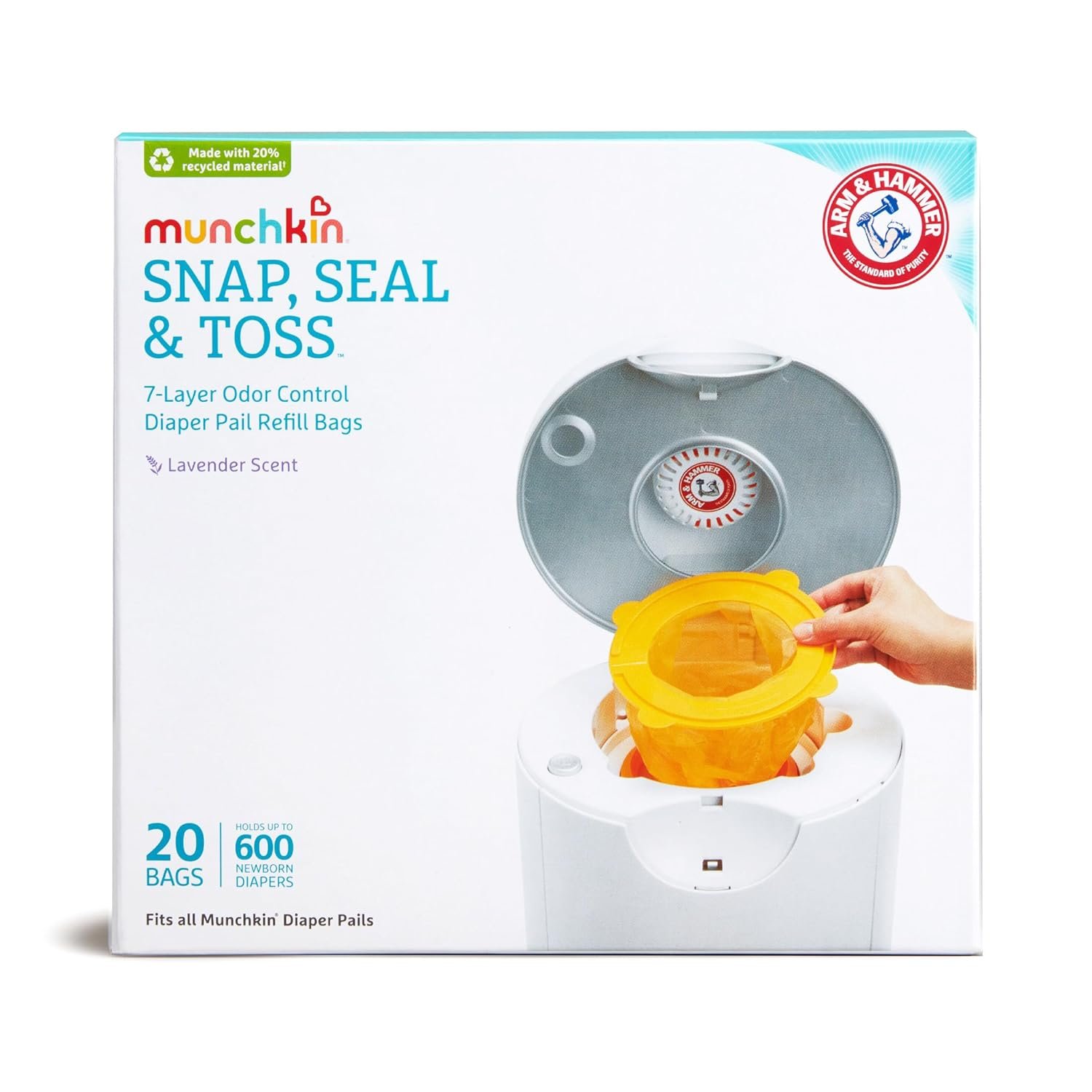 Buy Munchkin® Arm & Hammer Best Diaper Pail Snap, Seal & Toss™ Refill Bags, Holds up to 600 Newborn Diapers, 20 Pack Review - Image 4