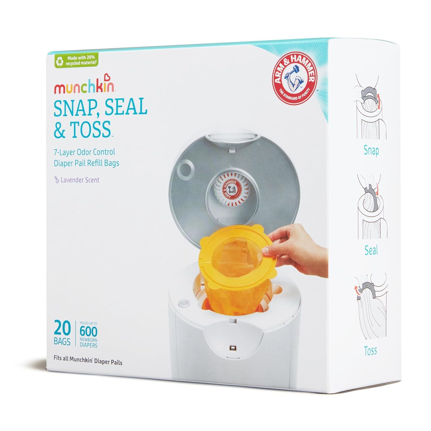 Buy Munchkin® Arm & Hammer Best Diaper Pail Snap, Seal & Toss™ Refill Bags, Holds up to 600 Newborn Diapers, 20 Pack Review - Image 3