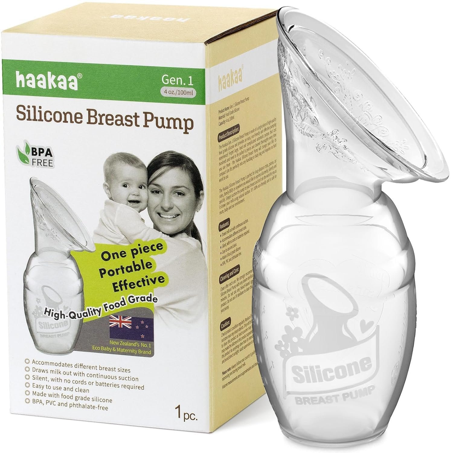 Haakaa Manual Breast Pump - 4oz/100ml Silicone Pump for Easy Breastfeeding