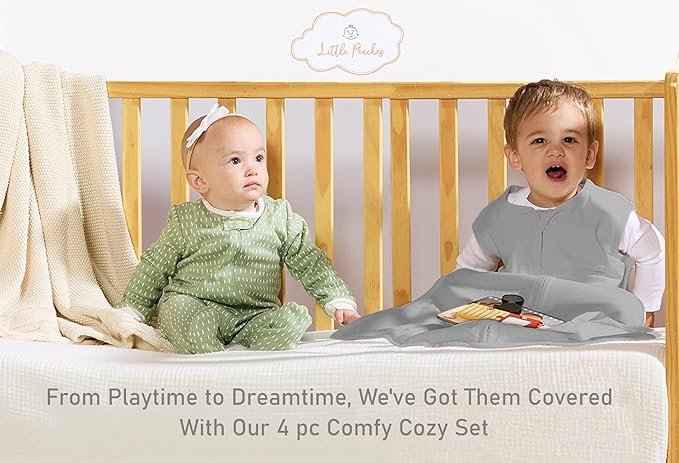 4Pc Comfy Cozy Set – 2 Sleep Sacks & 2 Footed Pajamas for Babies (3-6 Months)