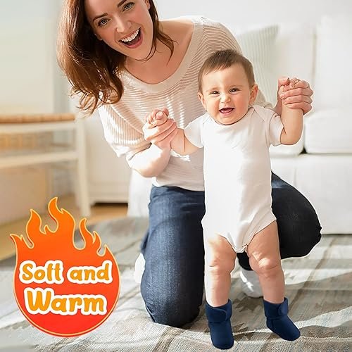 Buy Baby Fleece Booties Newborn Unisex Booties Non-Slip Newborn Infant First Walkers Warm Shoes House Slippers for Baby Boys & Baby Girls Toddlers Review - Image 5