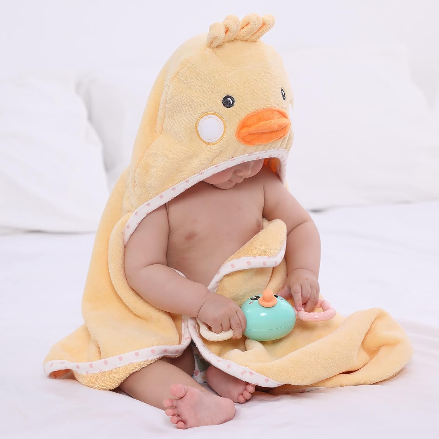 Buy Baby Hooded Towel with Unique Animal Design Ultra Soft Thick Cotton Bath Towel for Newborn (Chick) - Image 5