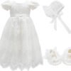 Glamulice Baby Girls Christening Baptism Dress – Floral Embroidered Lace Dress for Newborns & Toddlers