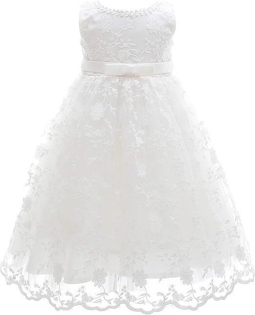 Glamulice Baby Girls Christening Dress - Floral Embroidered Lace for Newborns & Toddlers