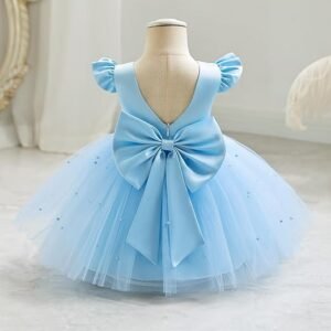 "OBEEII Infant Flower Girl Dress - Satin, Pearls, Tulle Tutu, V Back for Parties & Weddings