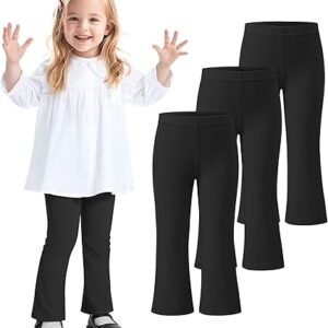 3 Pack Baby Girls Flare Leggings | Soft Cotton Toddler Bell Bottoms Pants
