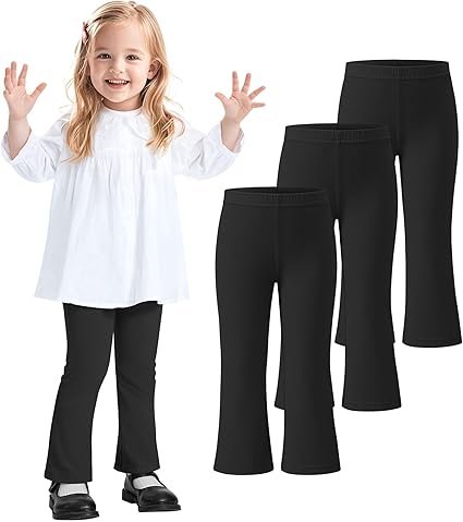 3 Pack Baby Girls Flare Leggings | Soft Cotton Toddler Bell Bottoms Pants