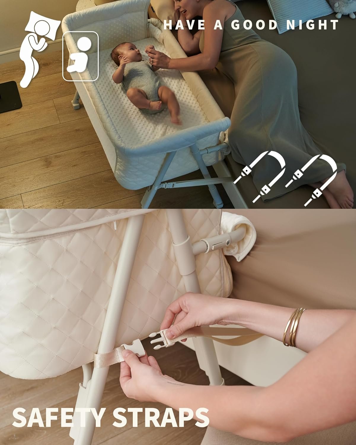 Best Bassinet Bedside Sleeper, Baby Crib for Newborn, Baby Bassinets Bedside Sleeper with 4 Auto-Lock & Adjustable Height, Breathable Mesh & Mattress, Bedside Bassinet - Image 6