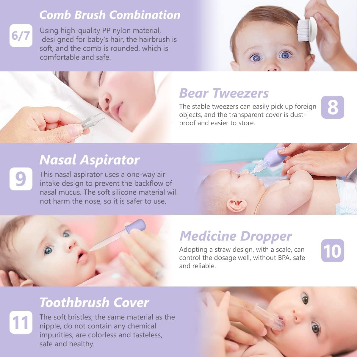 Best Baby Grooming Kit, 15 in 1 Portable Baby Safety Care Kit with Baby Brush and Comb Set Nail Clippers Nasal Aspirator etc for Nursery Newborn Infant Girl Boys Keep Clean Baby Essentials - Image 7