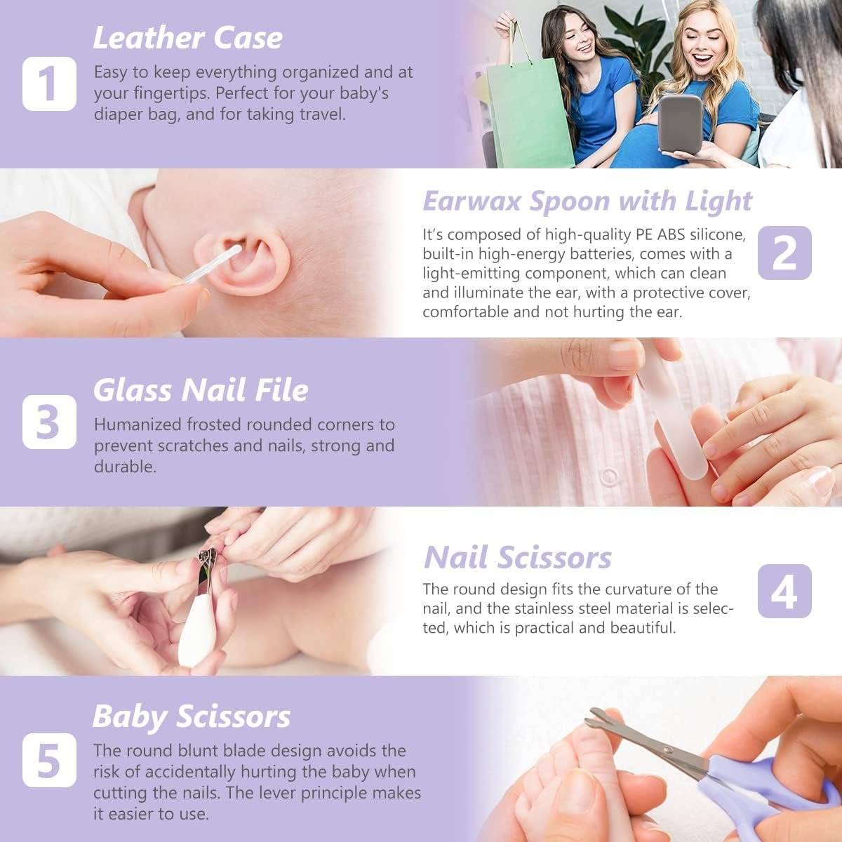 Best Baby Grooming Kit, 15 in 1 Portable Baby Safety Care Kit with Baby Brush and Comb Set Nail Clippers Nasal Aspirator etc for Nursery Newborn Infant Girl Boys Keep Clean Baby Essentials - Image 6