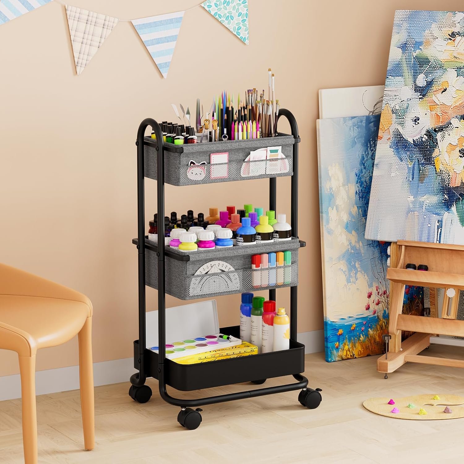 Best Baby Diaper Caddy Organizer Cart - 3 Tier Rolling Cart Organizer with Wheels, Baby Essentials for Nursery Storage, Detachable Dividers - for Crib, Bedroom, Art & Craft Organizer - Image 4