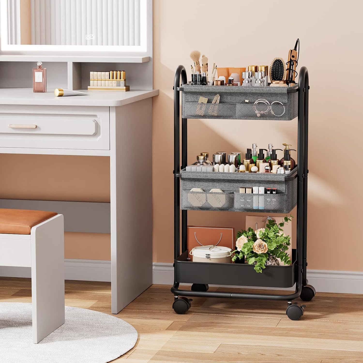 Best Baby Diaper Caddy Organizer Cart - 3 Tier Rolling Cart Organizer with Wheels, Baby Essentials for Nursery Storage, Detachable Dividers - for Crib, Bedroom, Art & Craft Organizer - Image 3