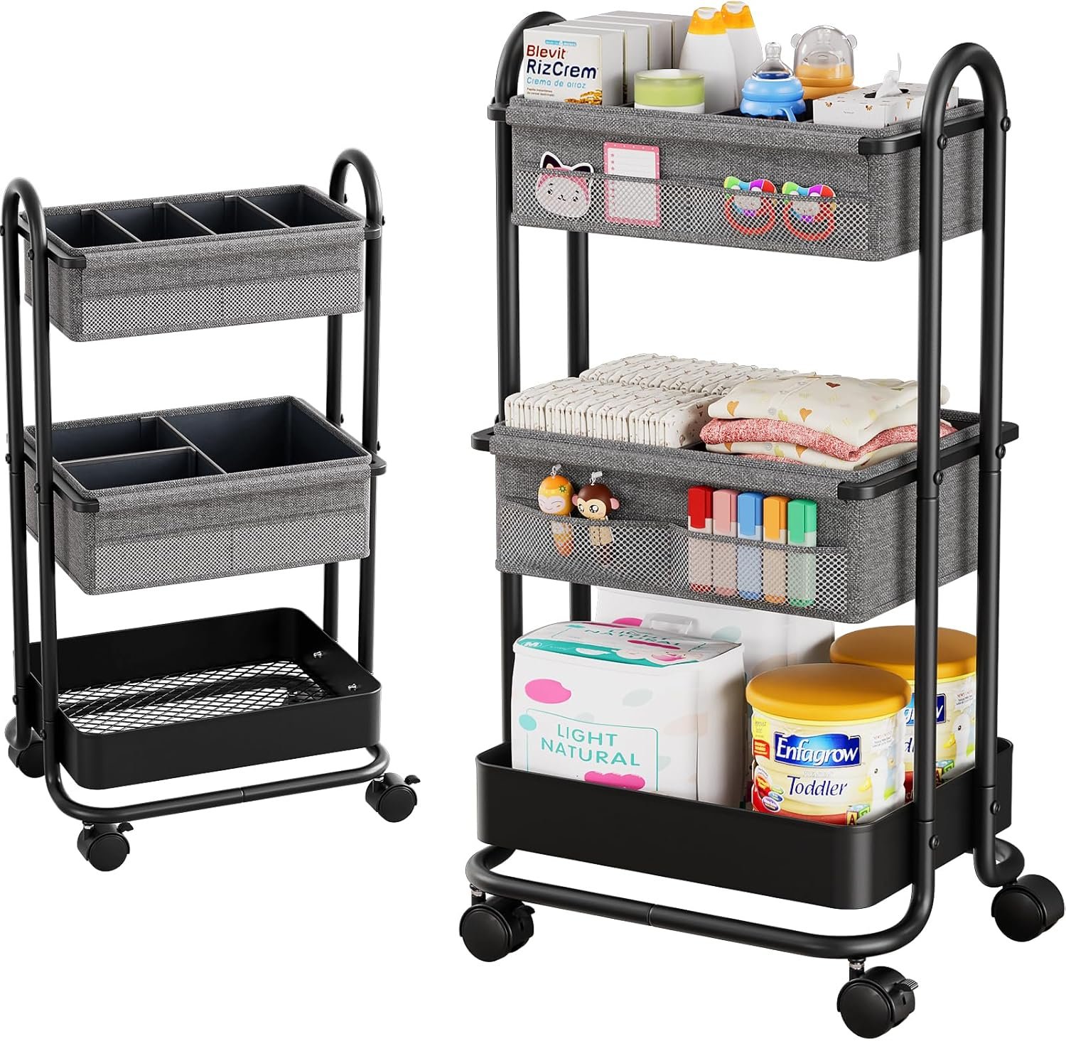 Best Baby Diaper Caddy Organizer Cart - 3 Tier Rolling Cart Organizer with Wheels, Baby Essentials for Nursery Storage, Detachable Dividers - for Crib, Bedroom, Art & Craft Organizer - Image 8