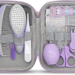 Baby Grooming Kit – 15-in-1 Portable Baby Care Set with Nail Clippers, Brush, Nasal Aspirator & More (Purple)