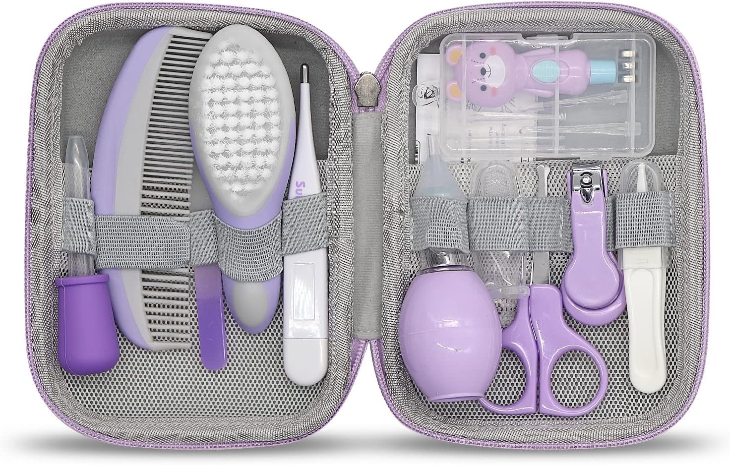 Baby Grooming Kit – 15-in-1 Portable Baby Care Set with Nail Clippers, Brush, Nasal Aspirator & More (Purple)