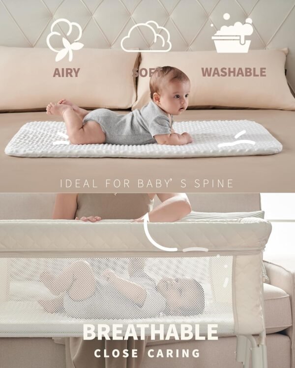 Best Bassinet Bedside Sleeper, Baby Crib for Newborn, Baby Bassinets Bedside Sleeper with 4 Auto-Lock & Adjustable Height, Breathable Mesh & Mattress, Bedside Bassinet - Image 7