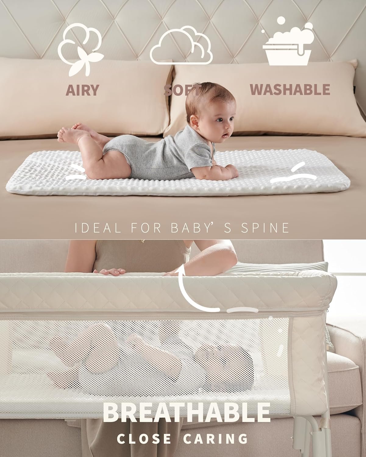 Best Bassinet Bedside Sleeper, Baby Crib for Newborn, Baby Bassinets Bedside Sleeper with 4 Auto-Lock & Adjustable Height, Breathable Mesh & Mattress, Bedside Bassinet - Image 7