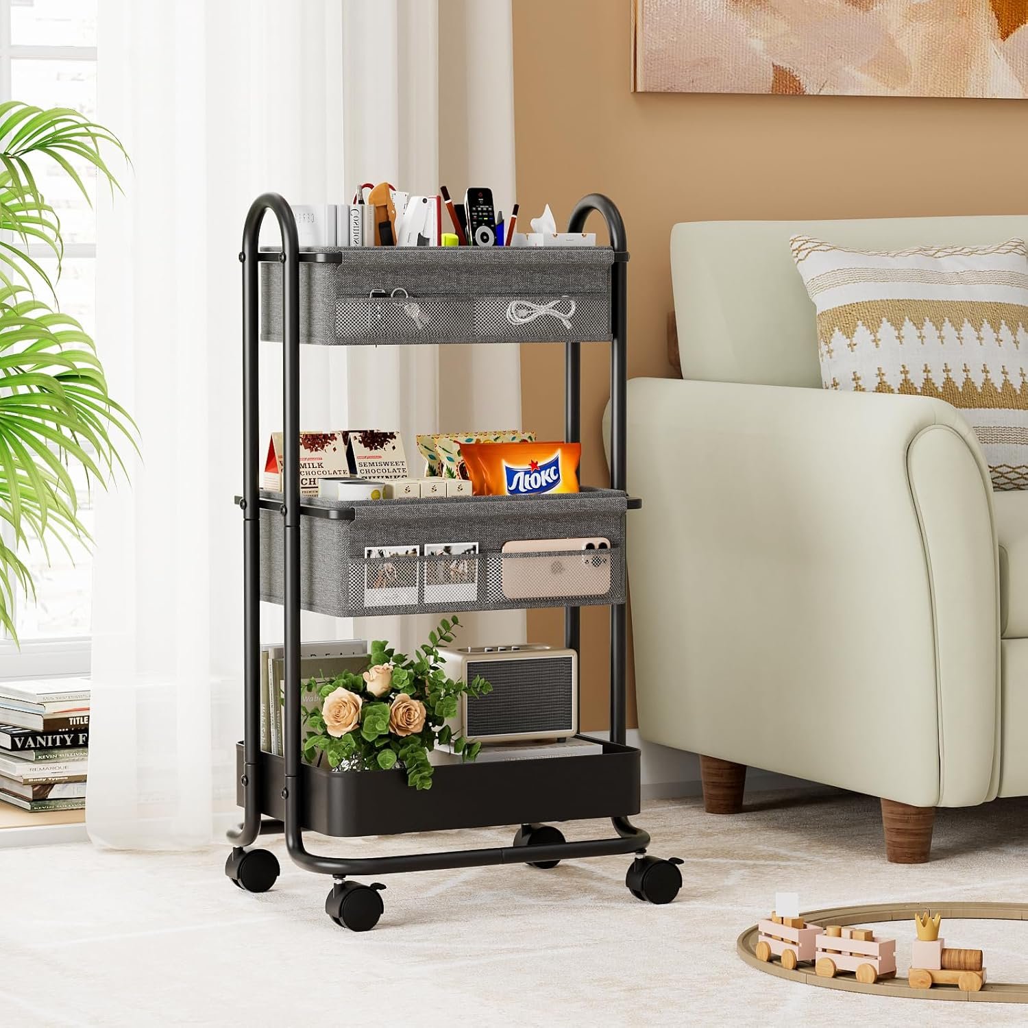 Best Baby Diaper Caddy Organizer Cart - 3 Tier Rolling Cart Organizer with Wheels, Baby Essentials for Nursery Storage, Detachable Dividers - for Crib, Bedroom, Art & Craft Organizer - Image 5