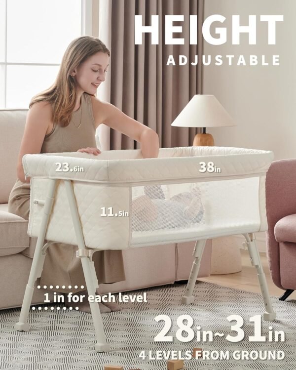 Best Bassinet Bedside Sleeper, Baby Crib for Newborn, Baby Bassinets Bedside Sleeper with 4 Auto-Lock & Adjustable Height, Breathable Mesh & Mattress, Bedside Bassinet - Image 2