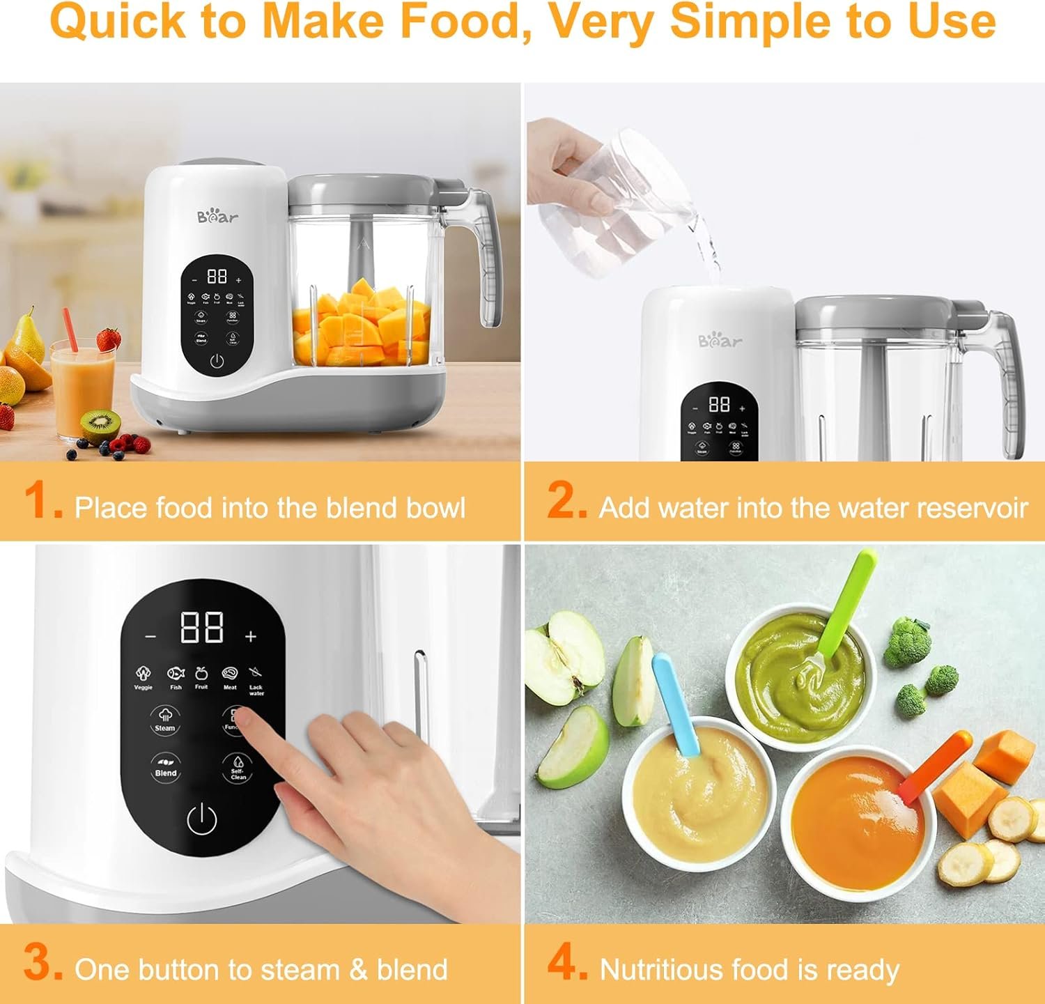 Buy BEAR 2024 Baby Food Maker: One-Step Steamer, Blender & Self-Cleaning Puree Processor - Image 6
