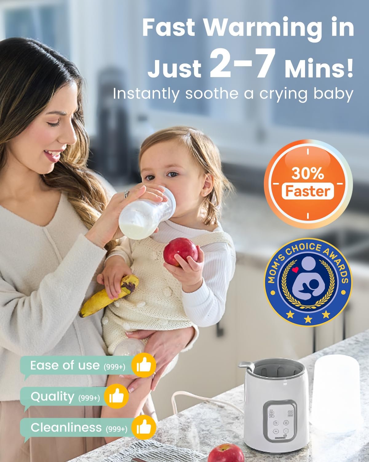 GROWNSY 8-in-1 Fast Baby Milk Warmer with Timer for Breastmilk or Formula, Accurate Temperature Control, with Defrost, Sterili-zing, Keep, Heat Baby Food Jars Function - Image 5