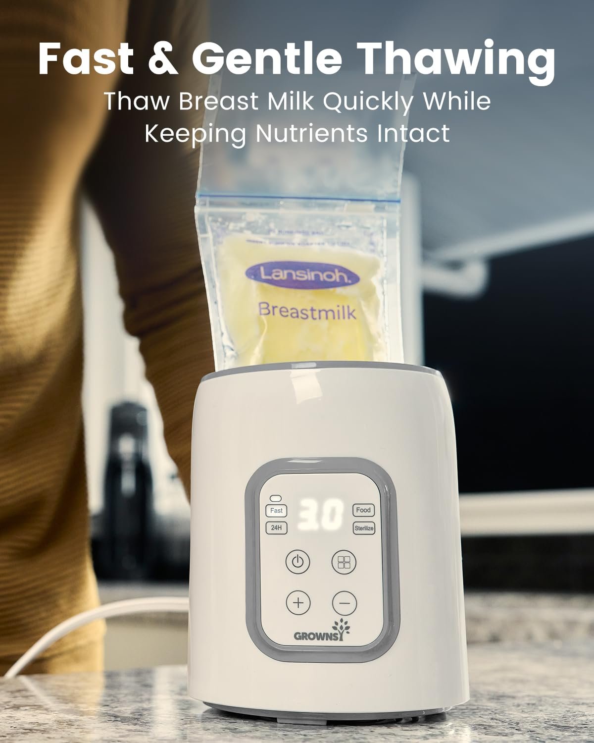 GROWNSY 8-in-1 Fast Baby Milk Warmer with Timer for Breastmilk or Formula, Accurate Temperature Control, with Defrost, Sterili-zing, Keep, Heat Baby Food Jars Function - Image 6
