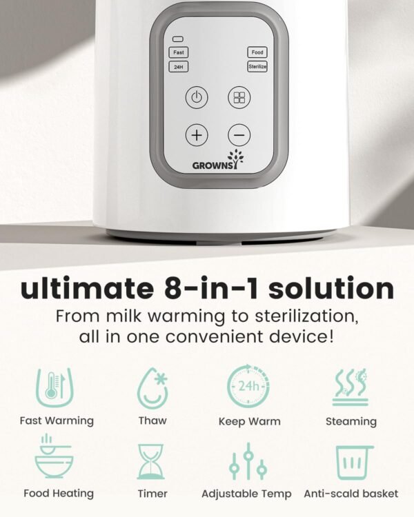 GROWNSY 8-in-1 Fast Baby Milk Warmer with Timer for Breastmilk or Formula, Accurate Temperature Control, with Defrost, Sterili-zing, Keep, Heat Baby Food Jars Function - Image 2