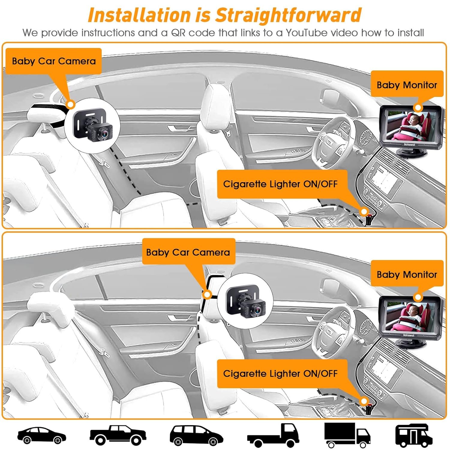 Latest DoHonest Baby Car Camera HD 1080P: Rear-Facing Infant Monitor for Safer Driving - Image 3