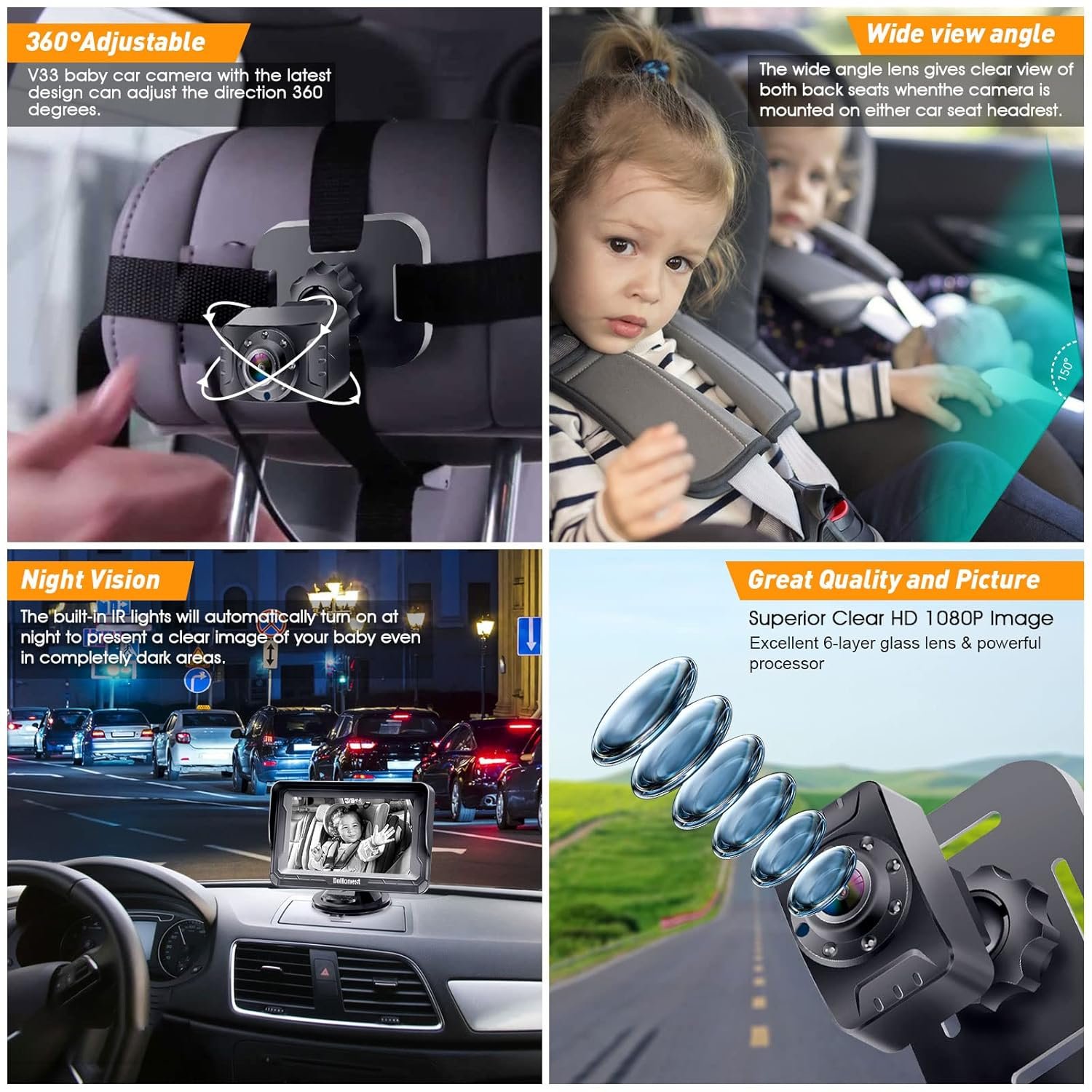Latest DoHonest Baby Car Camera HD 1080P: Rear-Facing Infant Monitor for Safer Driving - Image 2