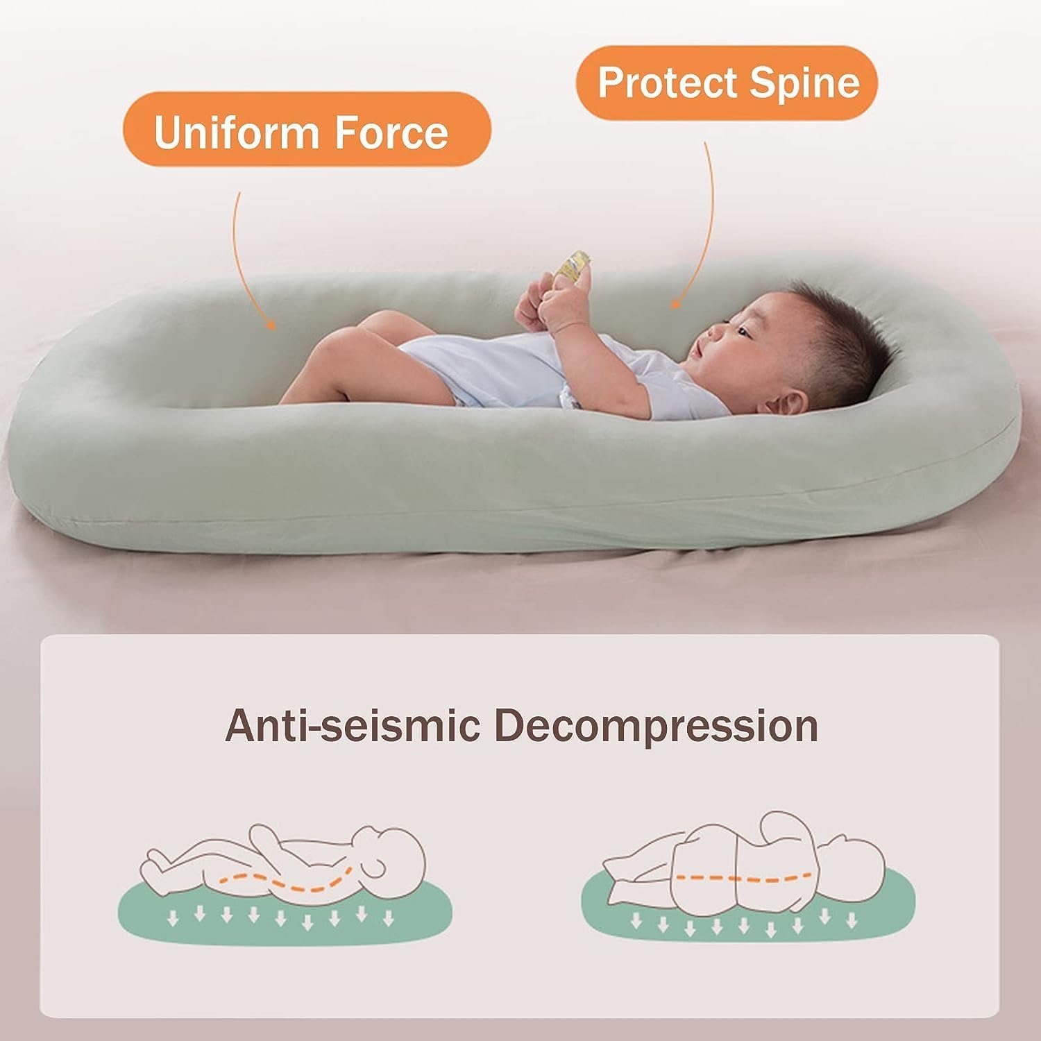 Best Lucakuins Baby Lounger, Bionic Design, Newborn to 24 Months, Soft Organic Cotton Breathable Lounger Pillow, Blue - Image 7