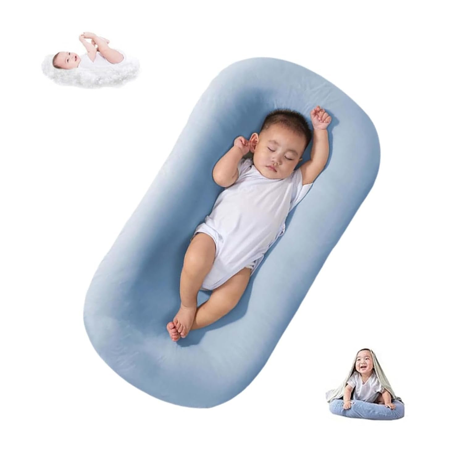 Best Lucakuins Baby Lounger, Bionic Design, Newborn to 24 Months, Soft Organic Cotton Breathable Lounger Pillow, Blue - Image 5