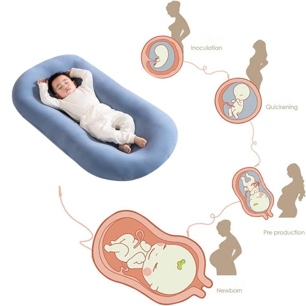 Best Lucakuins Baby Lounger, Bionic Design, Newborn to 24 Months, Soft Organic Cotton Breathable Lounger Pillow, Blue - Image 3