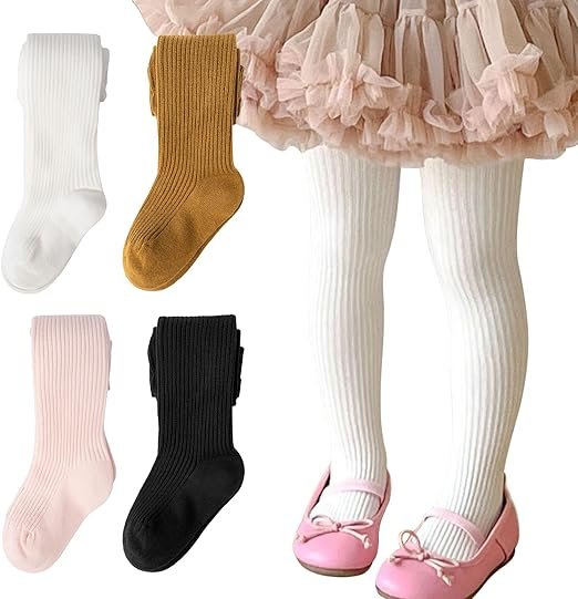 Meeshine Baby Girls Cable Knit Tights 5 Pack Cotton Footed Leggings for Winter