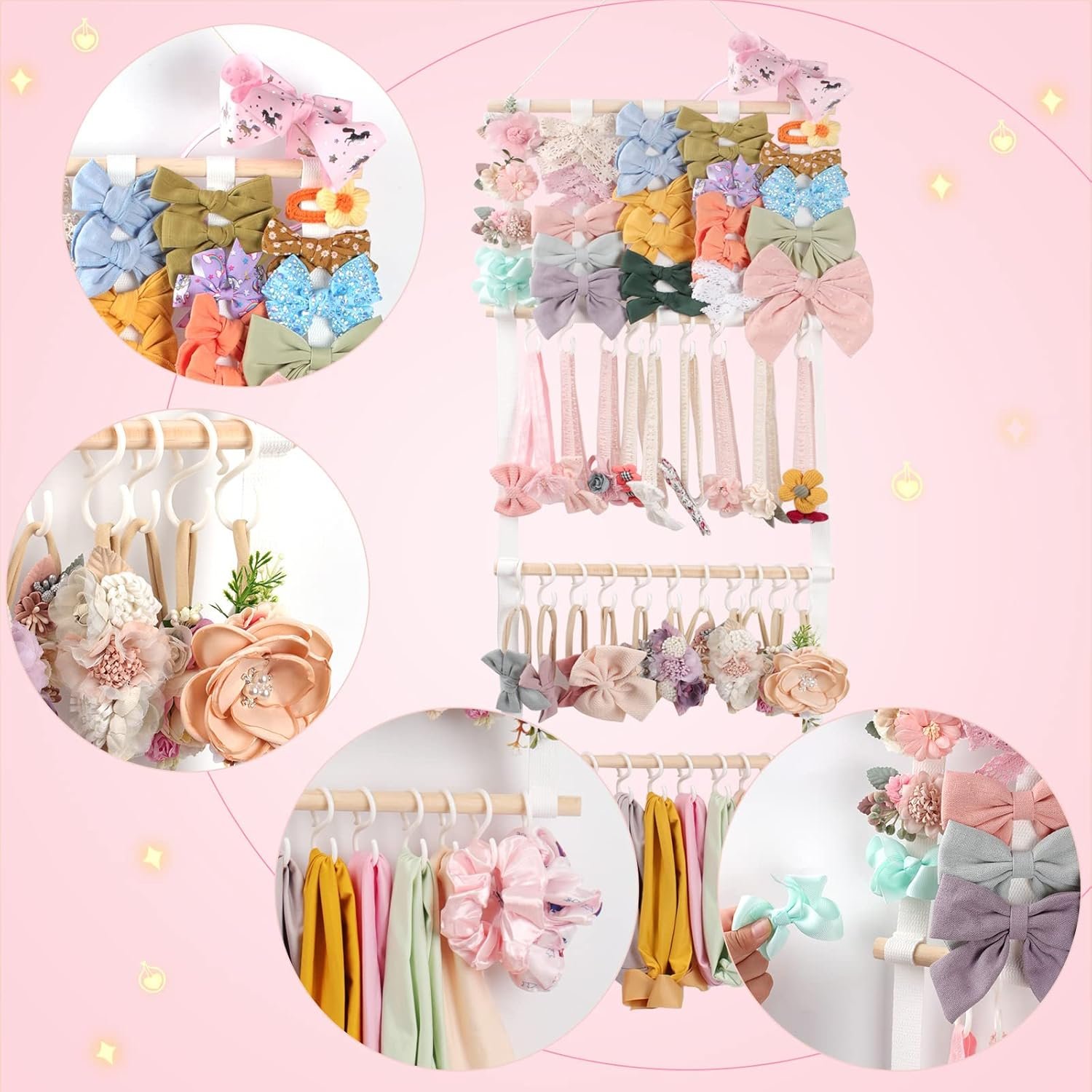 Buy POVETIRE Headband Holder Hair Bows Organizer for Girls, Baby Headbands Hair Accessories Organizer Storage Wall Hanging Decor for Toddler Girls Room - Image 6
