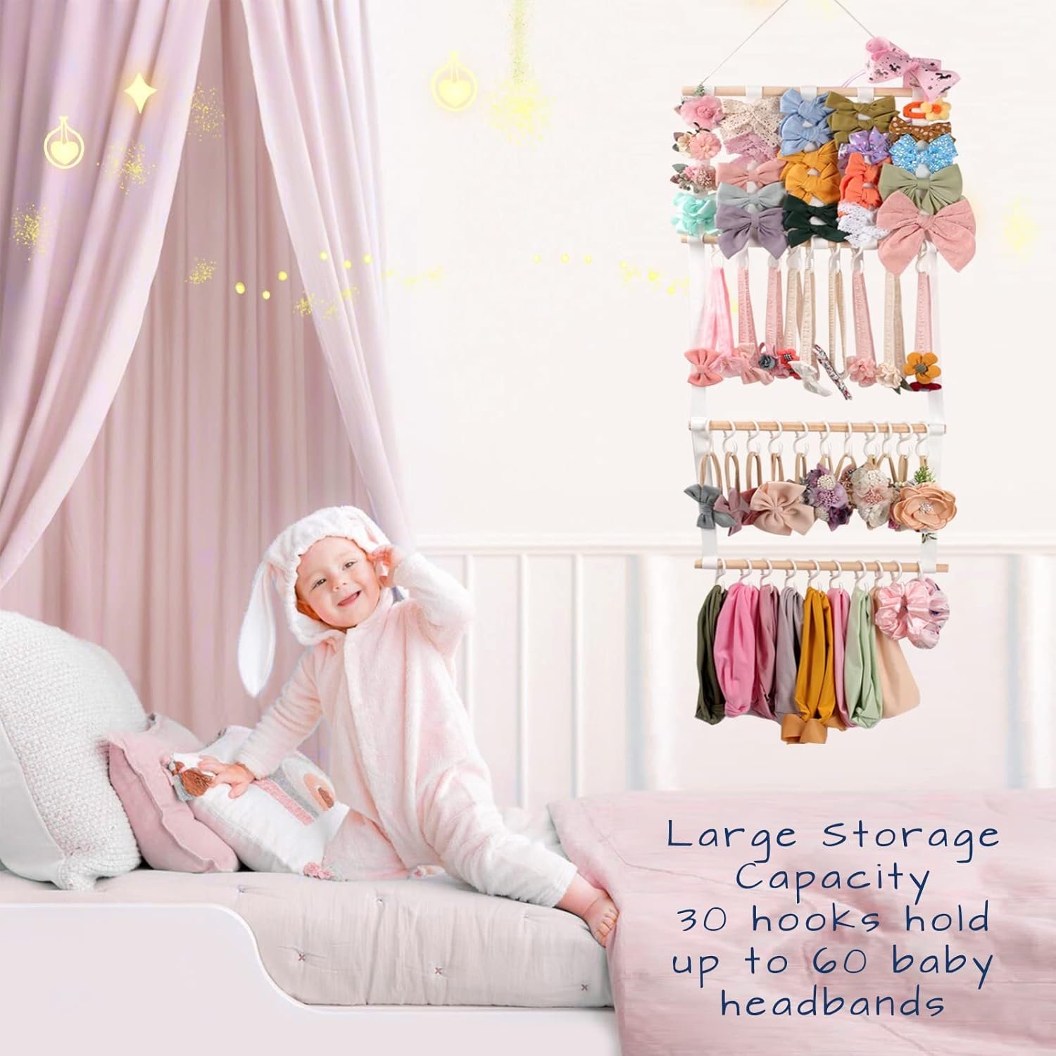 Buy POVETIRE Headband Holder Hair Bows Organizer for Girls, Baby Headbands Hair Accessories Organizer Storage Wall Hanging Decor for Toddler Girls Room - Image 7