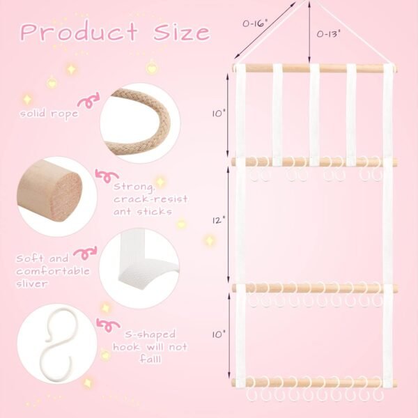 Buy POVETIRE Headband Holder Hair Bows Organizer for Girls, Baby Headbands Hair Accessories Organizer Storage Wall Hanging Decor for Toddler Girls Room - Image 3