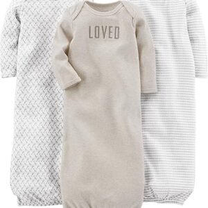 Simple Joys by Carter's Baby 3-Pack Neutral Cotton Sleeper Gown – Soft & Comfortable Newborn Sleepwear