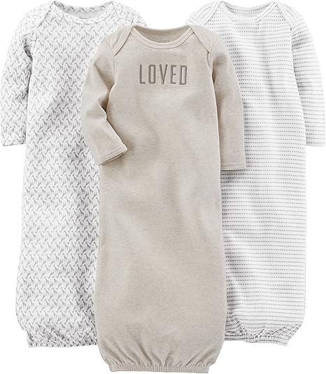 Simple Joys by Carter's Baby 3-Pack Neutral Cotton Sleeper Gown – Soft & Comfortable Newborn Sleepwear