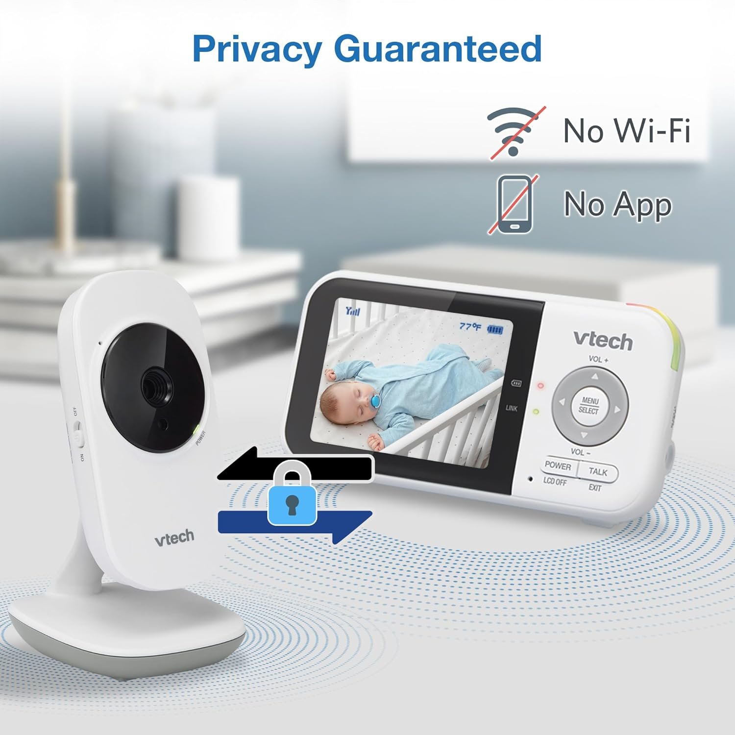 Best VTech VM819 Baby Monitor with Camera and Audio, 2.8” Screen Portable Baby Camera, Night Vision, 2-Way Audio, Temperature Sensor and Lullabies, Secure Transmission No WiFi, Ideal for Baby/Elderly/Pet - Image 9