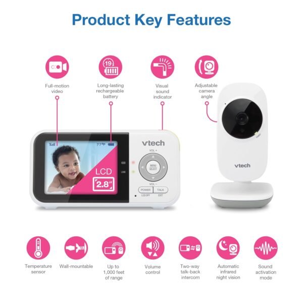 Best VTech VM819 Baby Monitor with Camera and Audio, 2.8” Screen Portable Baby Camera, Night Vision, 2-Way Audio, Temperature Sensor and Lullabies, Secure Transmission No WiFi, Ideal for Baby/Elderly/Pet - Image 4