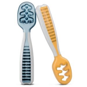 NumNum Pre-Spoon GOOtensils Dual-Stage Set – Baby Self-Feeding Utensils for 6+ Months.