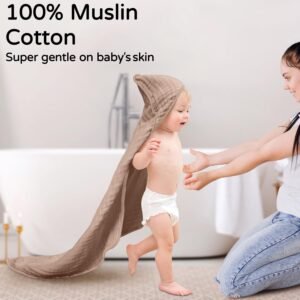 Yoofoss Hooded Baby Towels - 100% Muslin Cotton, Soft & Absorbent, 32x32 Inch (2 Pack)