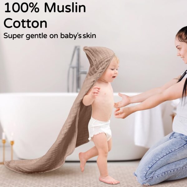Yoofoss Hooded Baby Towels - 100% Muslin Cotton, Soft & Absorbent, 32x32 Inch (2 Pack)